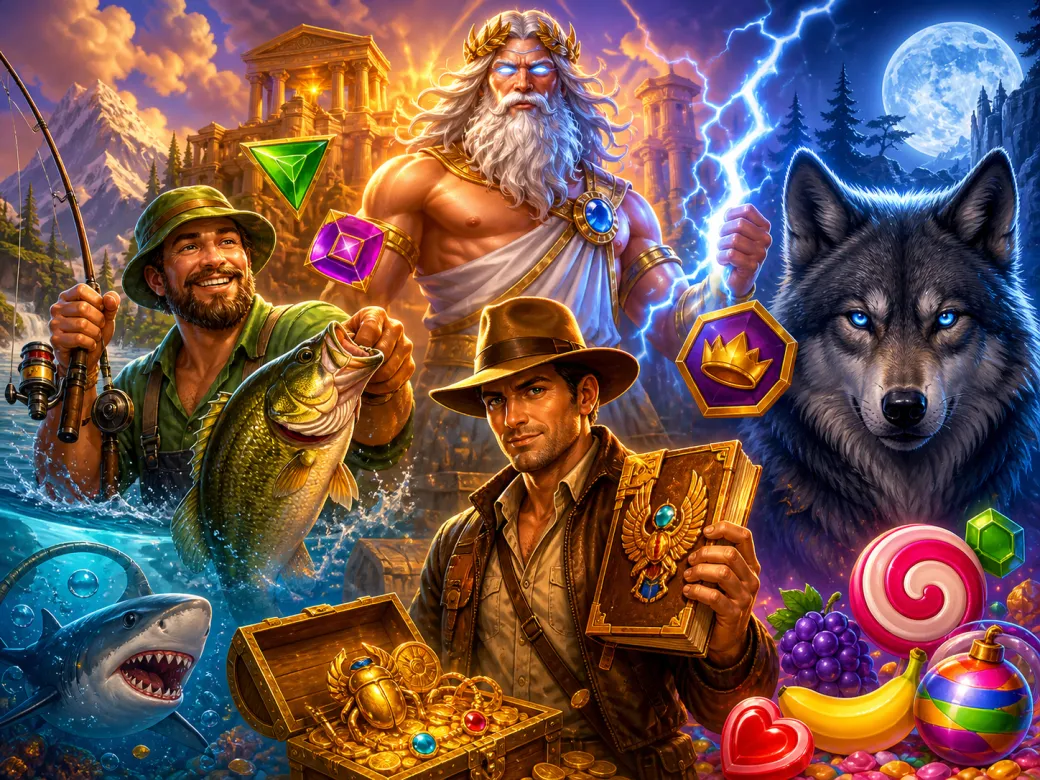 Artwork features a powerful mythological god amidst Olympus clouds, depicting a divine slot game theme.